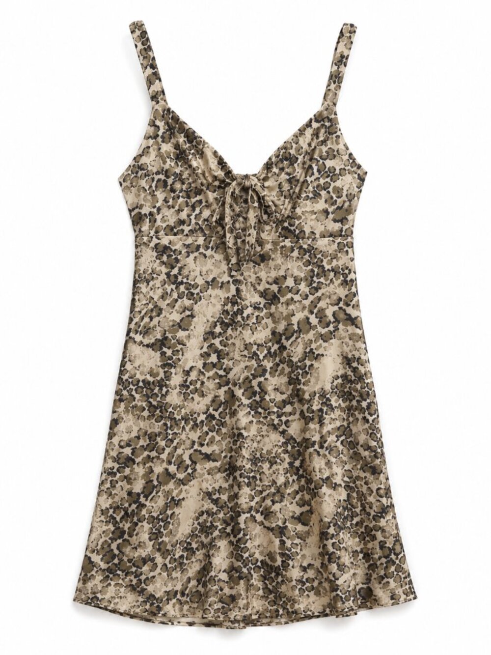 American Threads Leopard Print Mini Slip‎ Dress Adjustable Straps Bow Bikercore
